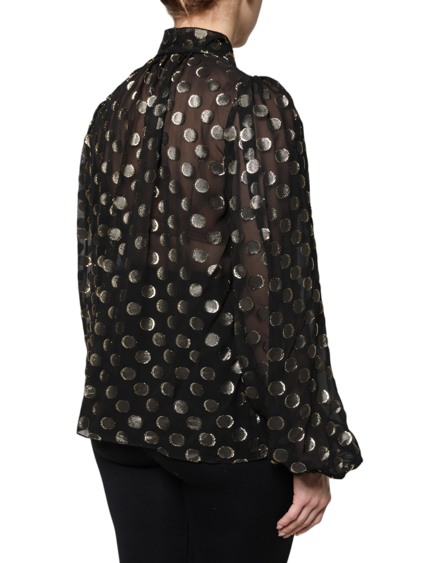 Dolce &amp; Gabbana Top blusa a pois neri trasparenti con collo annodato