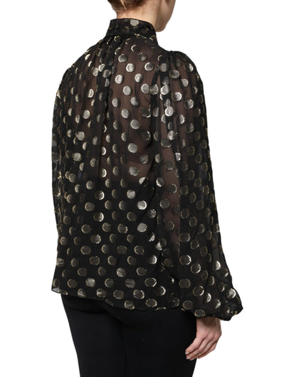 Dolce &amp; Gabbana Top blusa a pois neri trasparenti con collo annodato