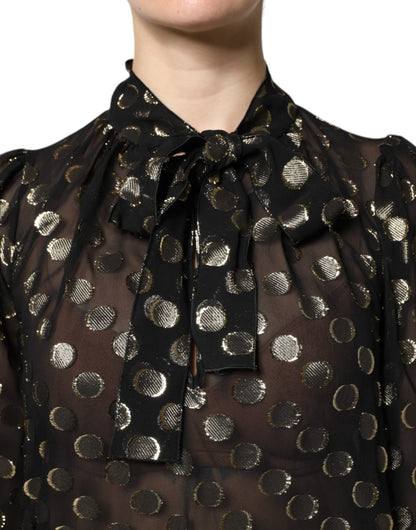 Dolce &amp; Gabbana Top blusa a pois neri trasparenti con collo annodato