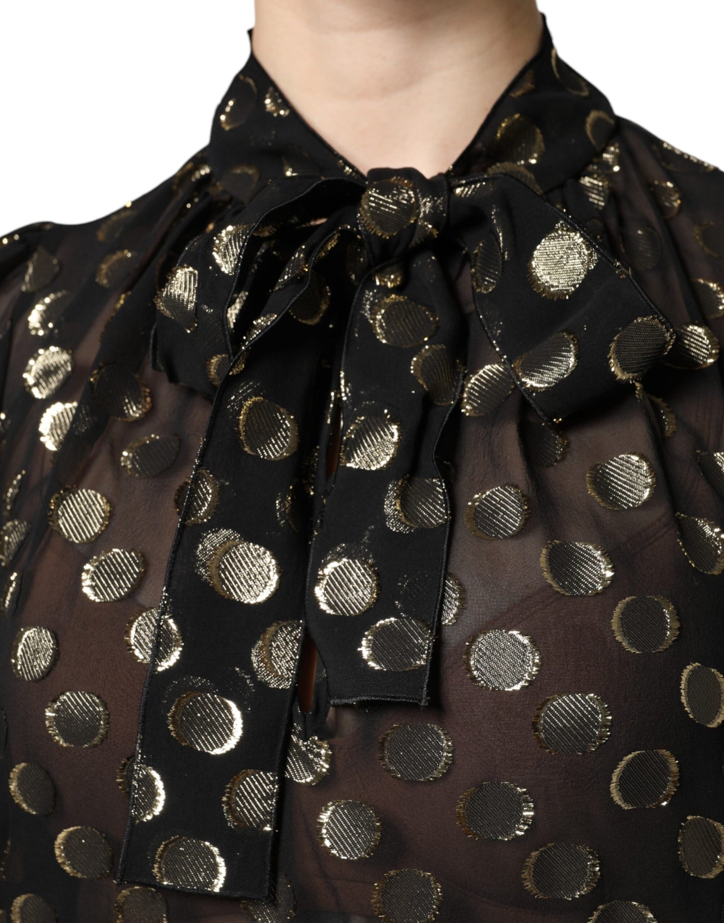 Dolce &amp; Gabbana Top blusa a pois neri trasparenti con collo annodato