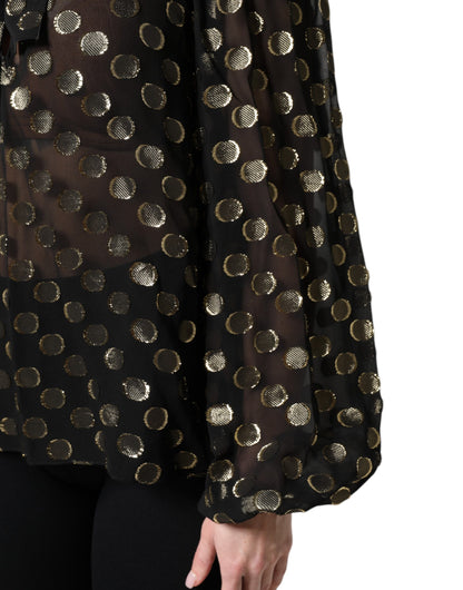 Dolce &amp; Gabbana Top blusa a pois neri trasparenti con collo annodato