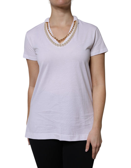 Dolce &amp; Gabbana T-shirt a maniche corte in cotone con collana bianca