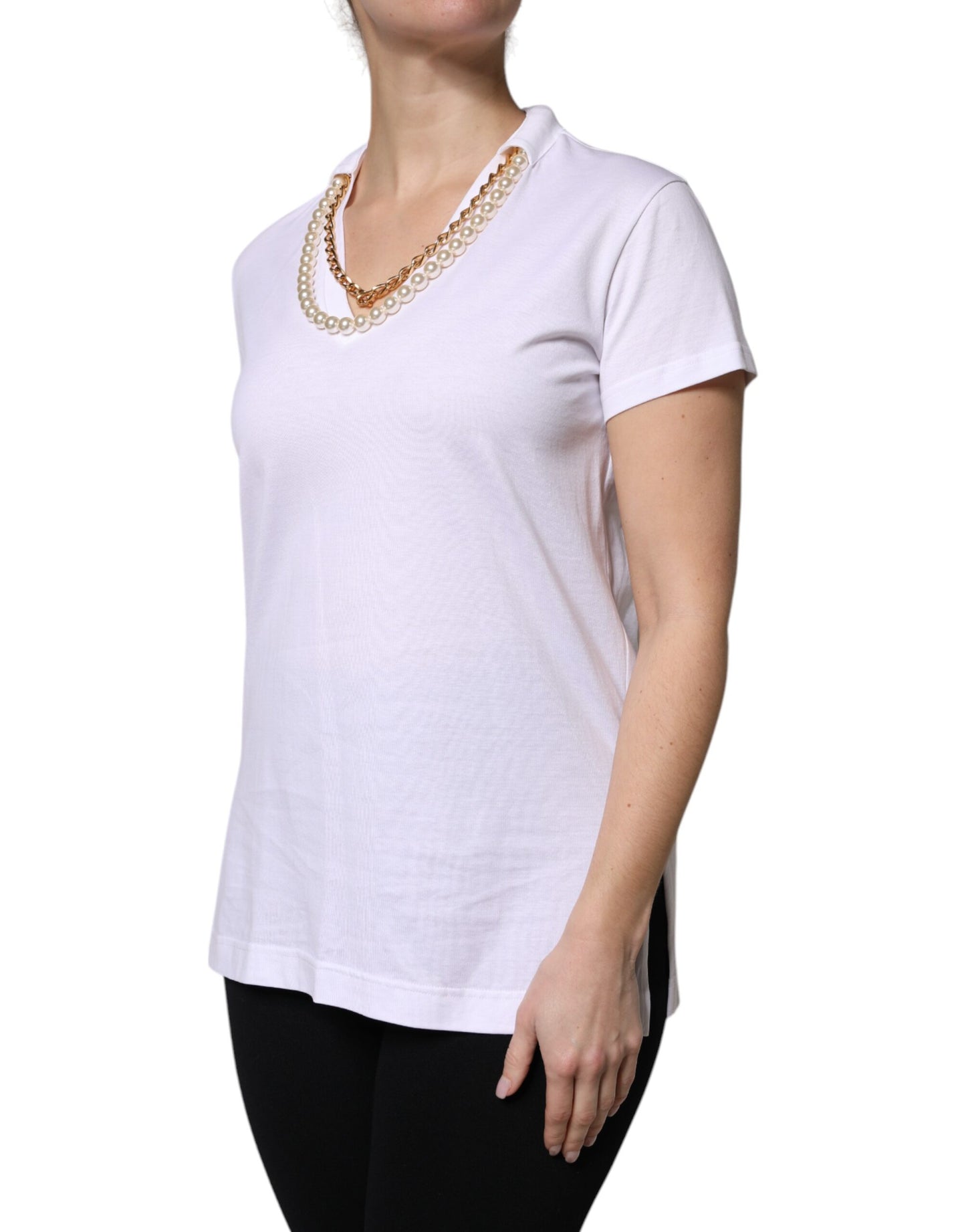 Dolce &amp; Gabbana T-shirt a maniche corte in cotone con collana bianca