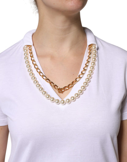 Dolce &amp; Gabbana T-shirt a maniche corte in cotone con collana bianca