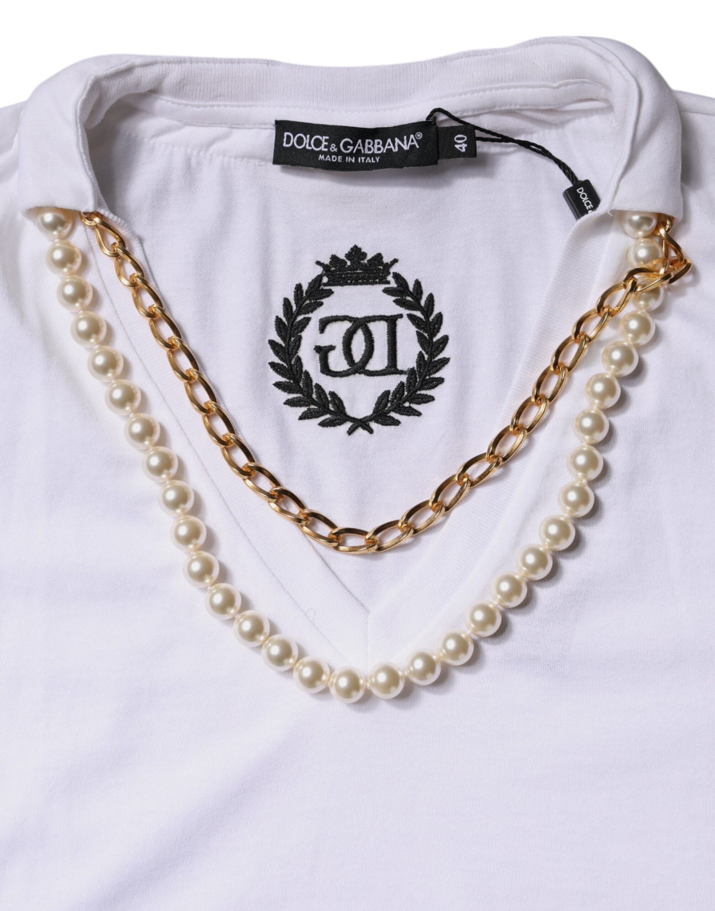 Dolce &amp; Gabbana T-shirt a maniche corte in cotone con collana bianca
