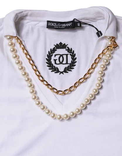 Dolce &amp; Gabbana T-shirt a maniche corte in cotone con collana bianca