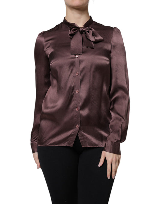 Dolce &amp; Gabbana - Blusa a maniche lunghe con colletto Ascot marrone