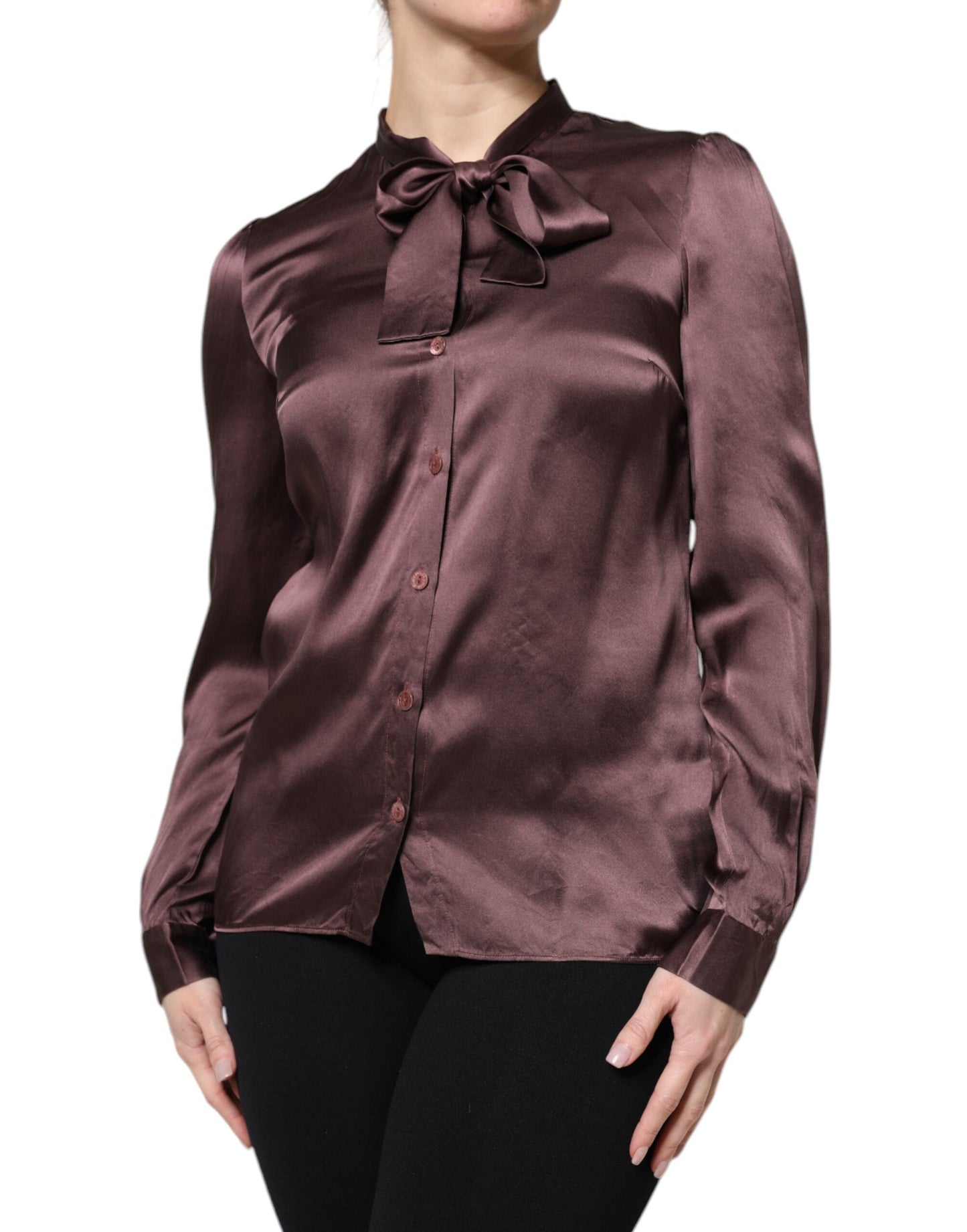 Dolce &amp; Gabbana - Blusa a maniche lunghe con colletto Ascot marrone