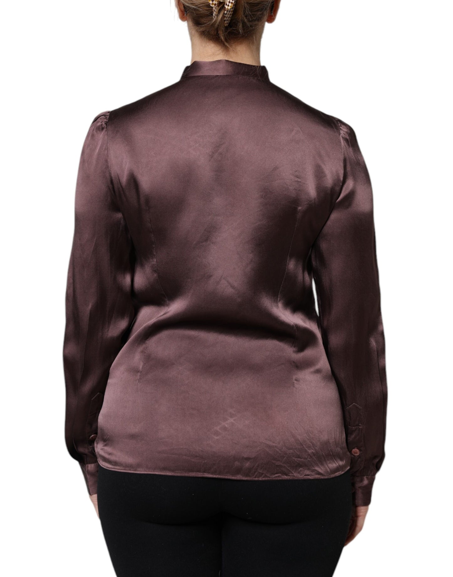 Dolce &amp; Gabbana - Blusa a maniche lunghe con colletto Ascot marrone