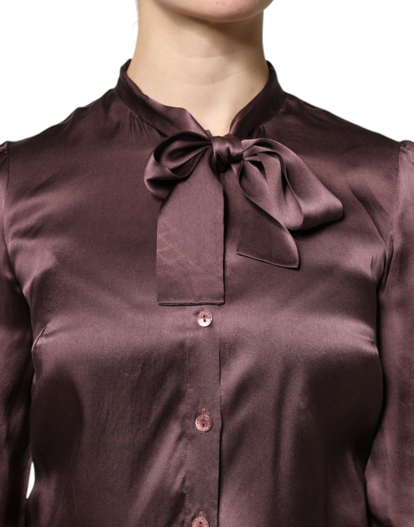 Dolce &amp; Gabbana - Blusa a maniche lunghe con colletto Ascot marrone