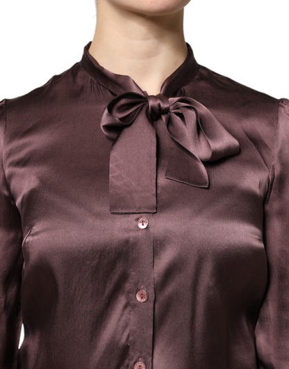 Dolce &amp; Gabbana - Blusa a maniche lunghe con colletto Ascot marrone