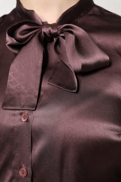 Dolce &amp; Gabbana - Blusa a maniche lunghe con colletto Ascot marrone