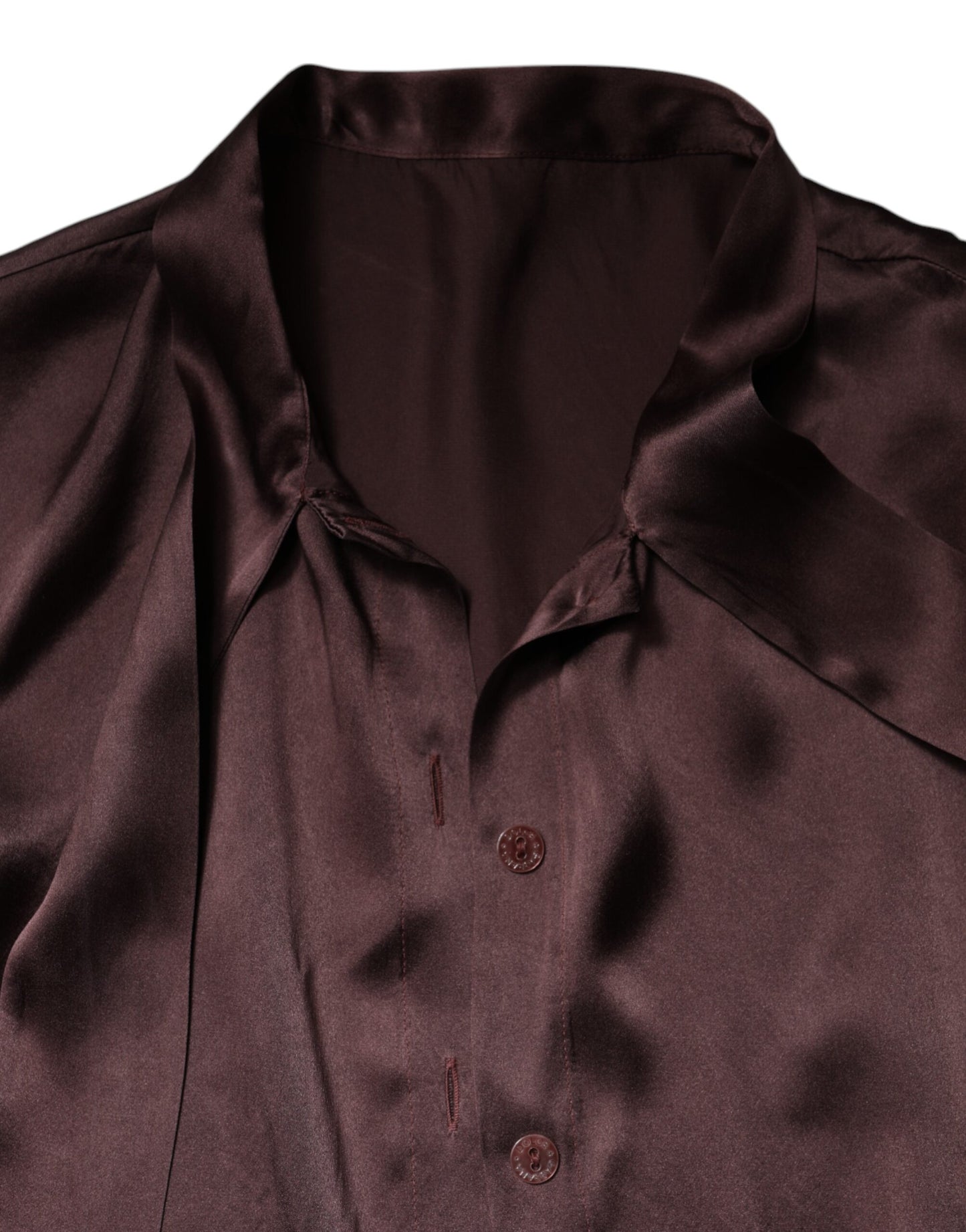 Dolce &amp; Gabbana - Blusa a maniche lunghe con colletto Ascot marrone