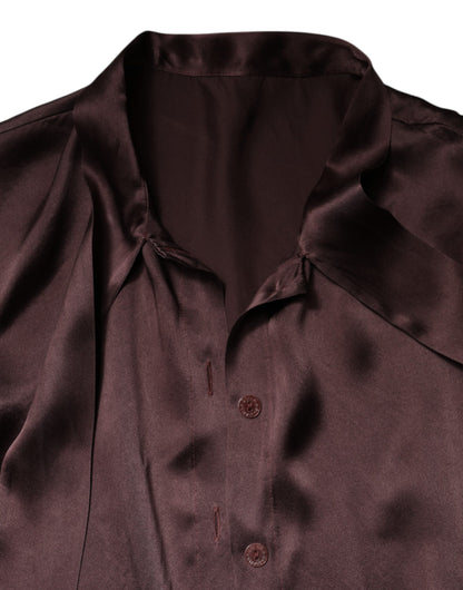 Dolce &amp; Gabbana - Blusa a maniche lunghe con colletto Ascot marrone
