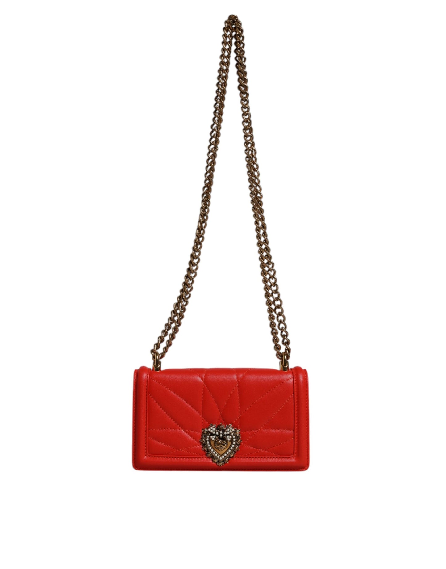 Borsa a tracolla con catena trapuntata rossa Devotion di Dolce &amp; Gabbana