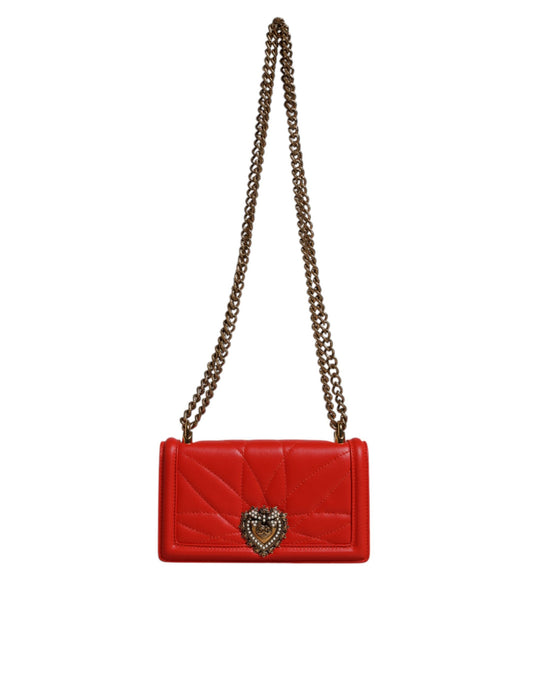 Borsa a tracolla con catena trapuntata rossa Devotion di Dolce &amp; Gabbana
