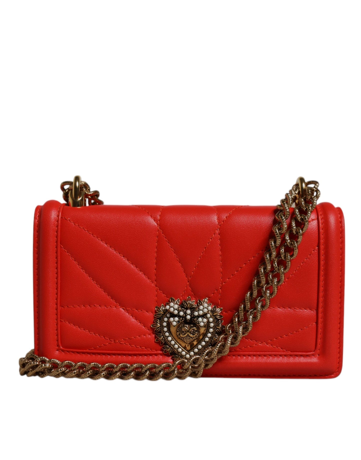 Borsa a tracolla con catena trapuntata rossa Devotion di Dolce &amp; Gabbana