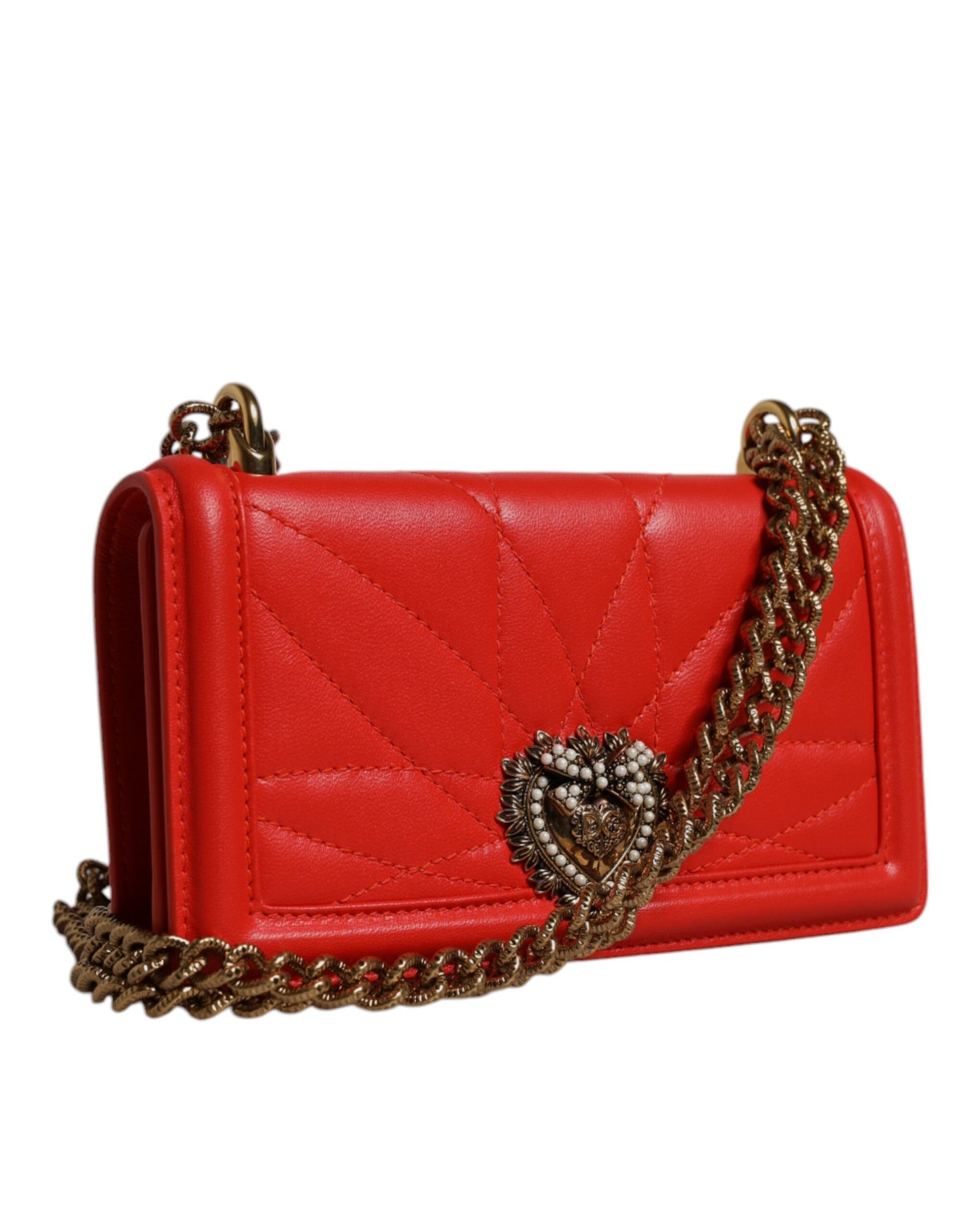 Borsa a tracolla con catena trapuntata rossa Devotion di Dolce &amp; Gabbana