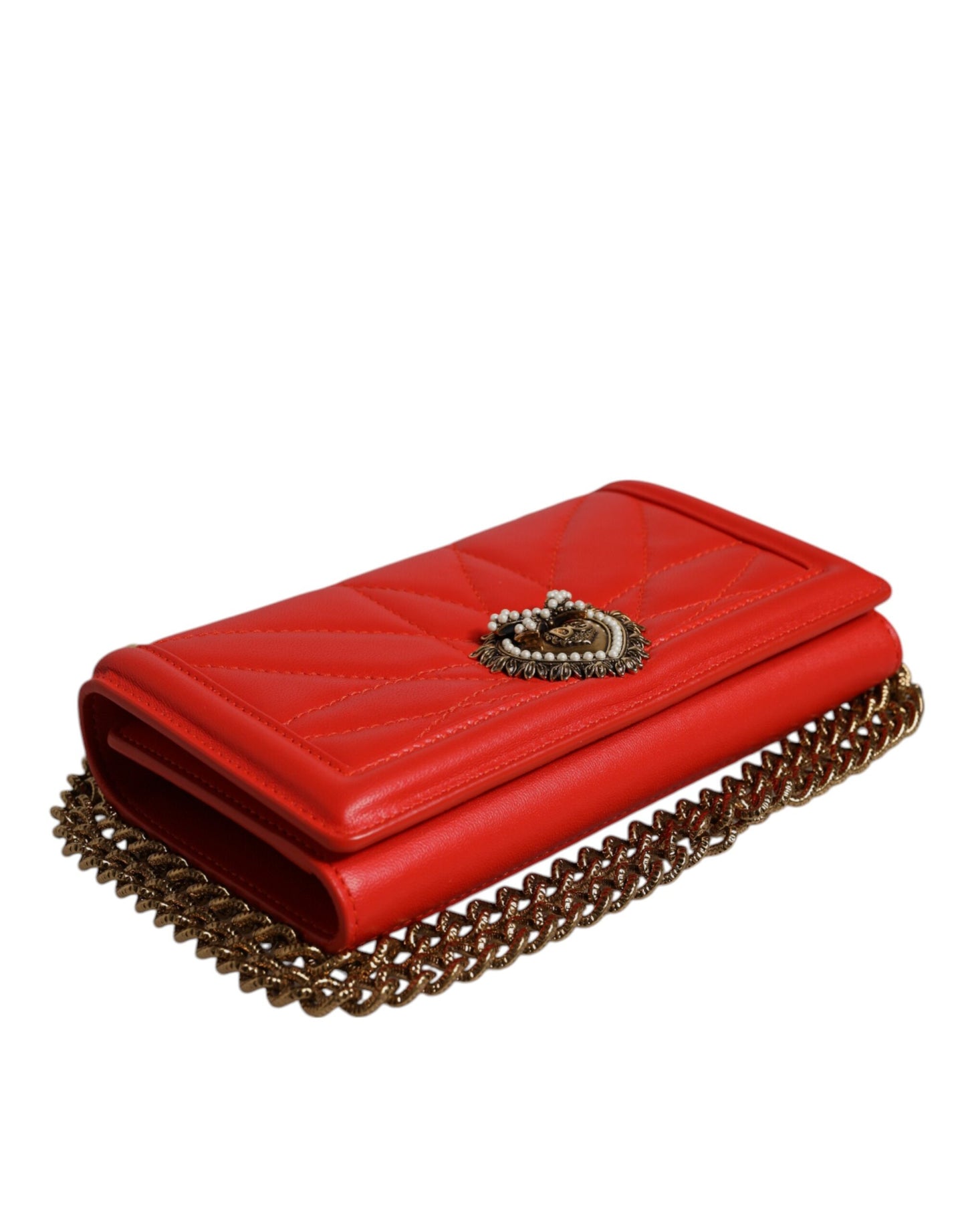 Borsa a tracolla con catena trapuntata rossa Devotion di Dolce &amp; Gabbana