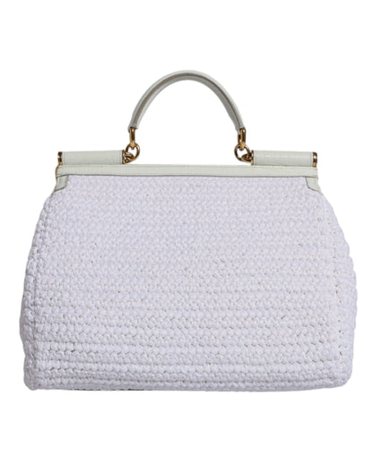 Borsa a tracolla con manico superiore in pelle di rafia bianca Dolce &amp; Gabbana