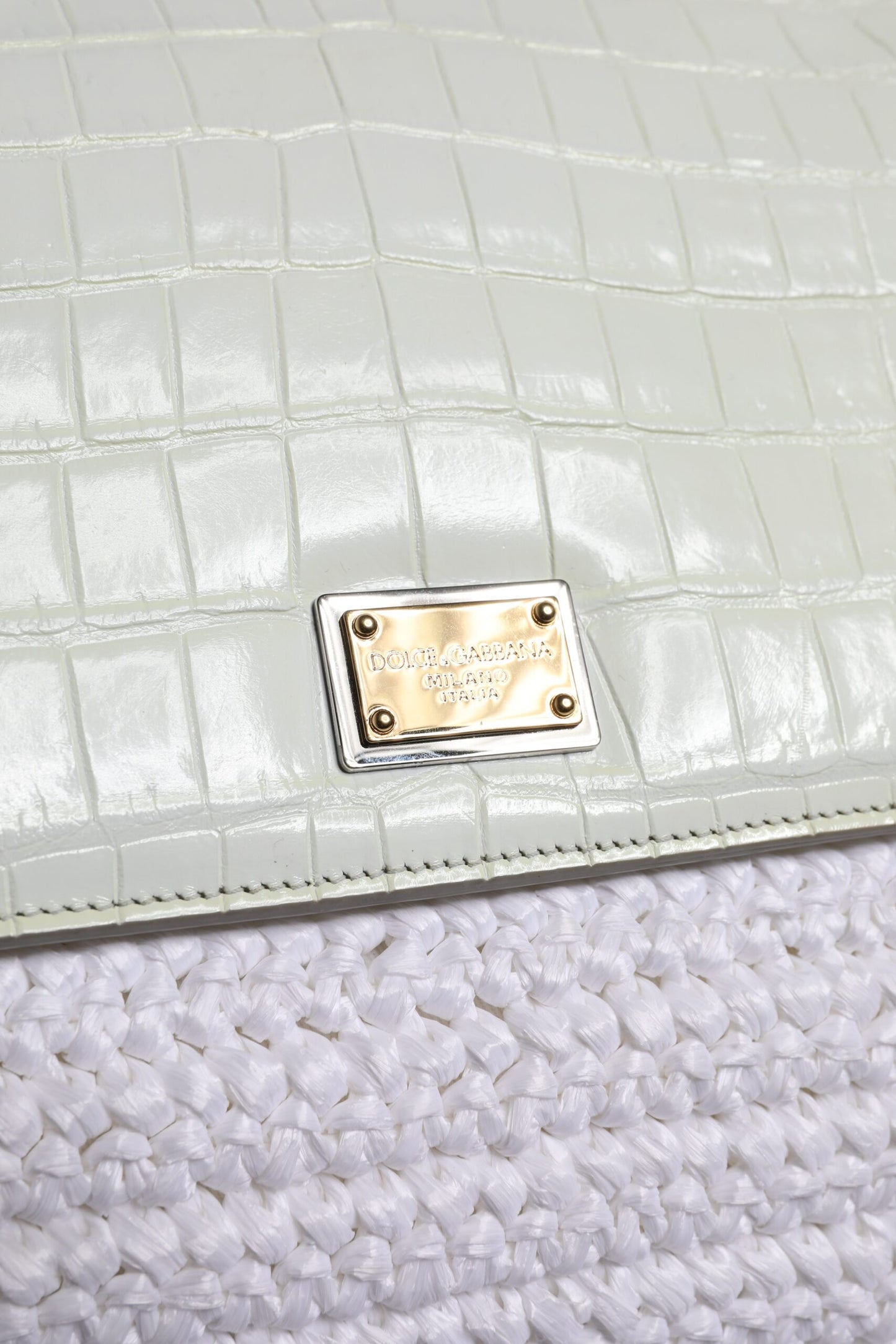 Borsa a tracolla con manico superiore in pelle di rafia bianca Dolce &amp; Gabbana