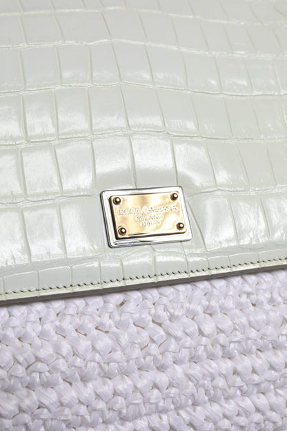 Borsa a tracolla con manico superiore in pelle di rafia bianca Dolce &amp; Gabbana