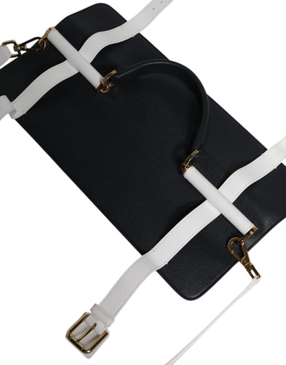 Borsa a tracolla Dolce &amp; Gabbana in pelle di vitello blu e bianca