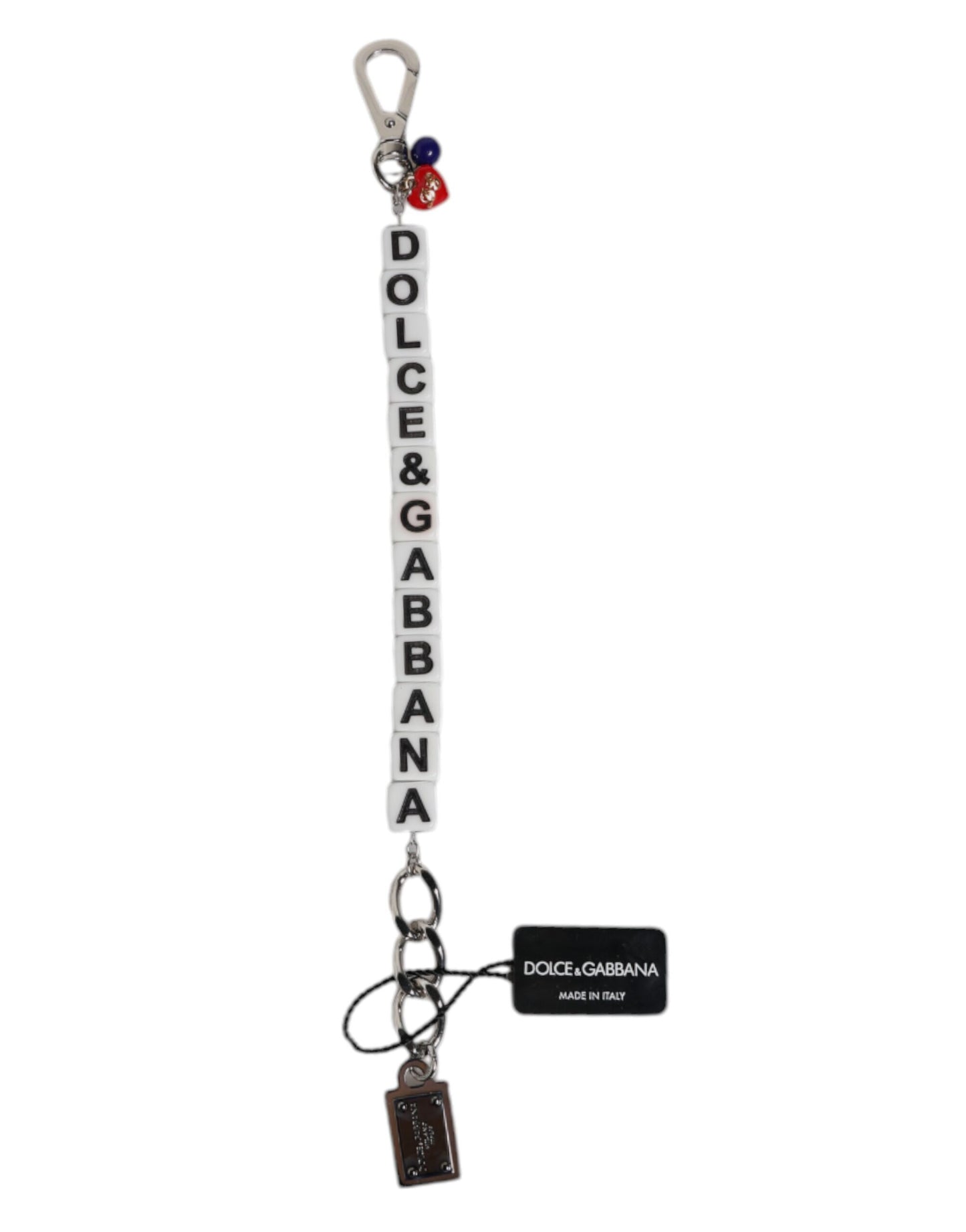 Bracciale Dolce &amp; Gabbana con ciondolo decorato con logo a dadi e catena in ottone argentato