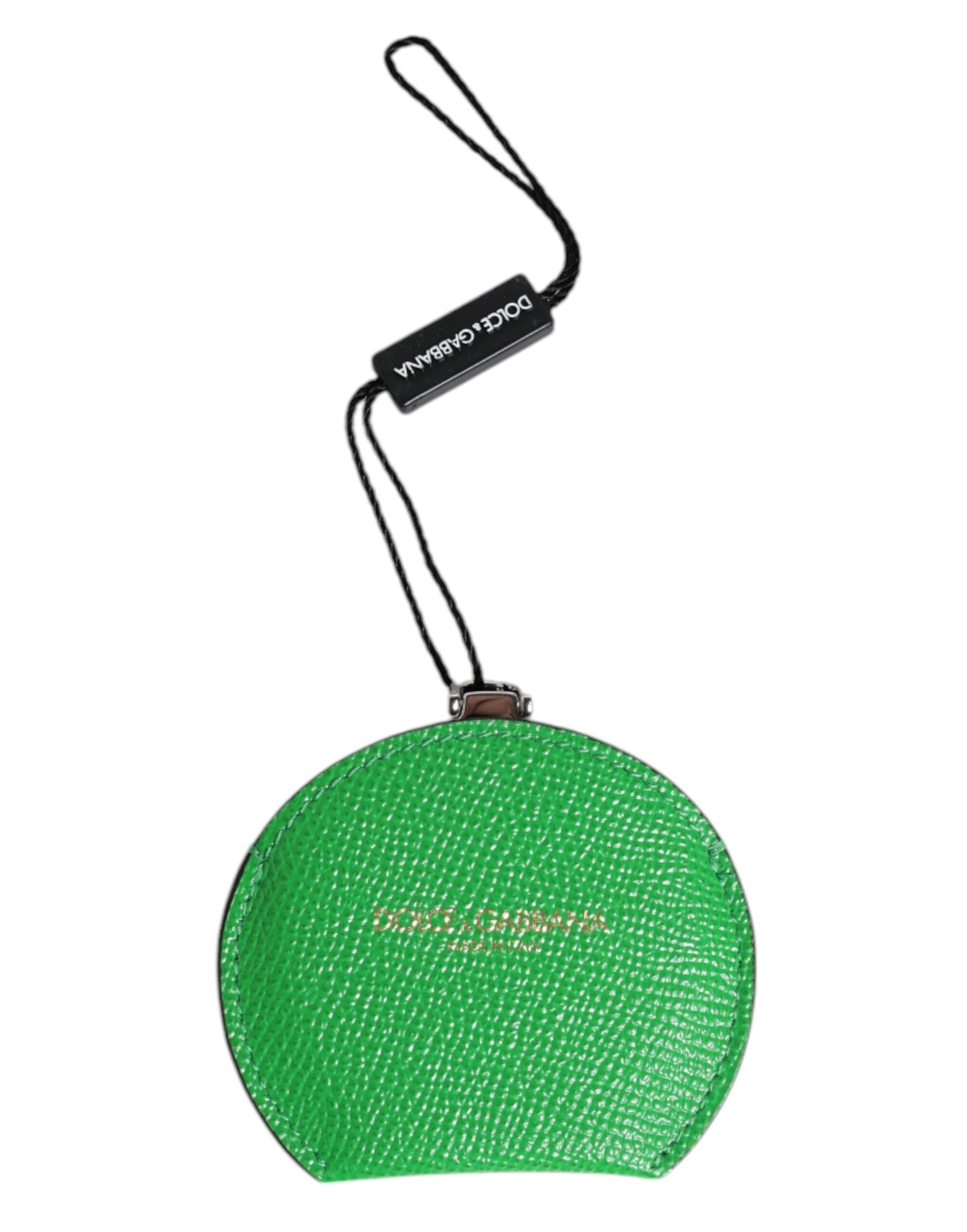 Portaspecchietto rotondo con logo Dolce &amp; Gabbana in pelle di vitello verde