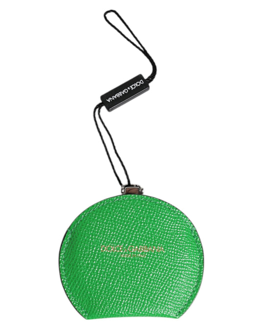 Portaspecchietto rotondo con logo Dolce &amp; Gabbana in pelle di vitello verde