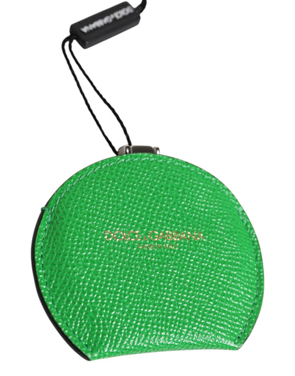 Portaspecchietto rotondo con logo Dolce &amp; Gabbana in pelle di vitello verde