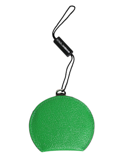 Portaspecchietto rotondo con logo Dolce &amp; Gabbana in pelle di vitello verde