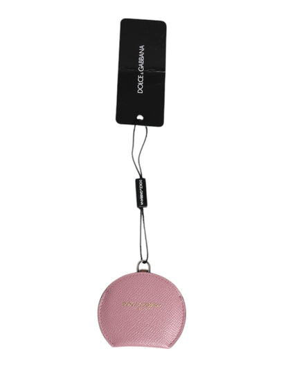 Portaspecchietto rotondo con logo Dolce &amp; Gabbana in pelle di vitello rosa