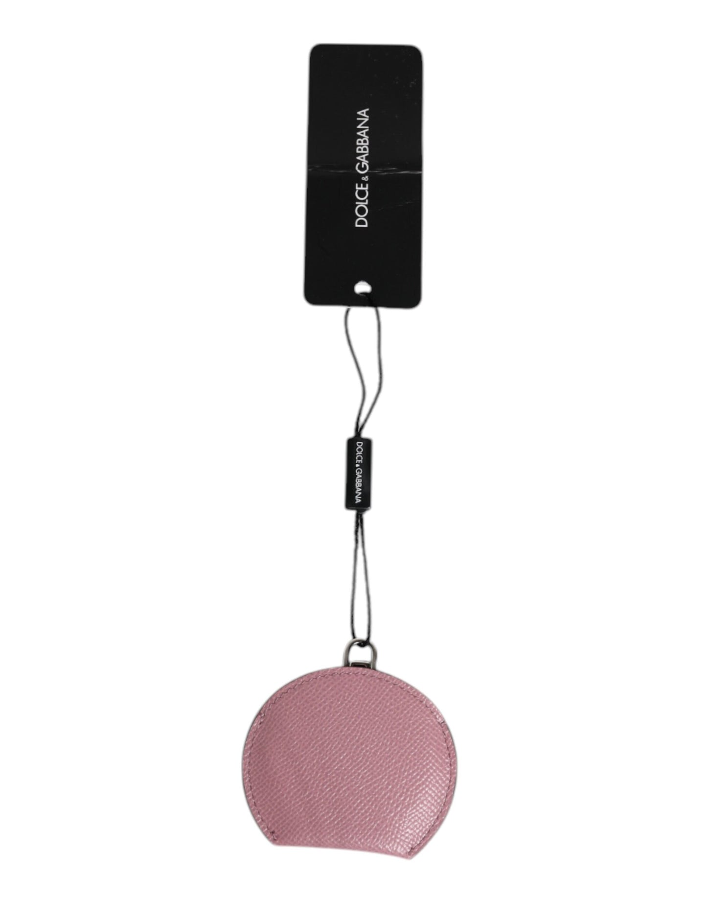 Portaspecchietto rotondo con logo Dolce &amp; Gabbana in pelle di vitello rosa