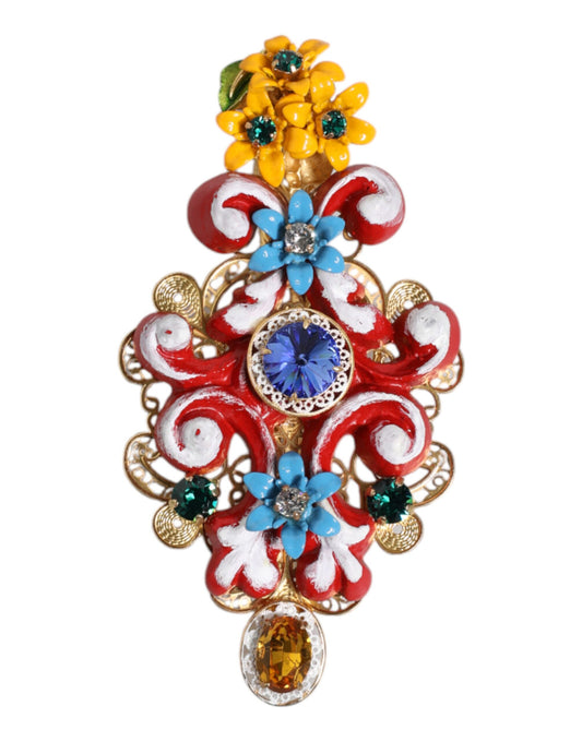 Dolce &amp; Gabbana Multicolor Spring CARRETTO Fermaglio per capelli in ottone dorato con cristalli