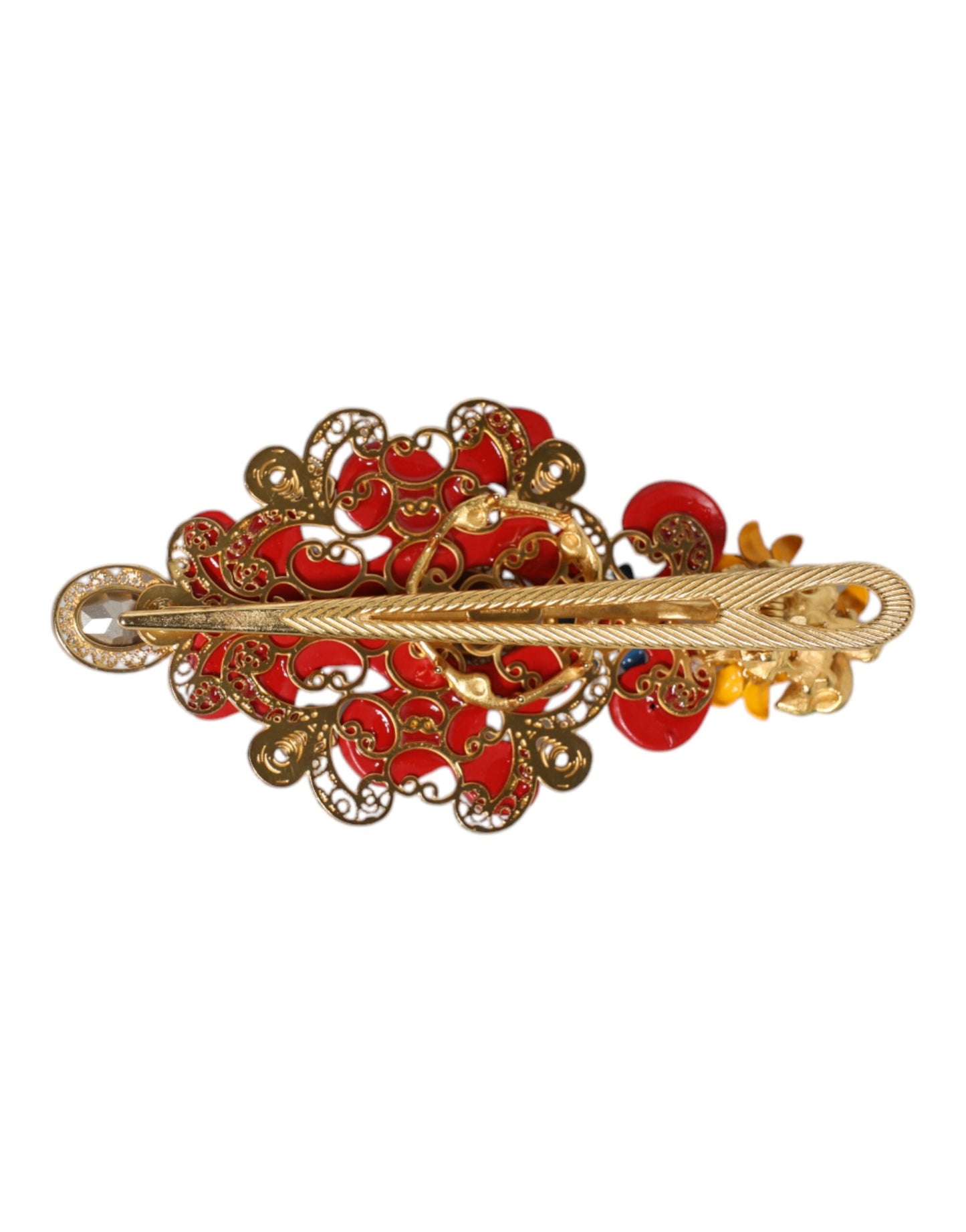 Dolce &amp; Gabbana Multicolor Spring CARRETTO Fermaglio per capelli in ottone dorato con cristalli