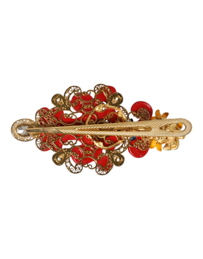 Dolce &amp; Gabbana Multicolor Spring CARRETTO Fermaglio per capelli in ottone dorato con cristalli
