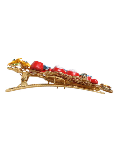 Dolce &amp; Gabbana Multicolor Spring CARRETTO Fermaglio per capelli in ottone dorato con cristalli