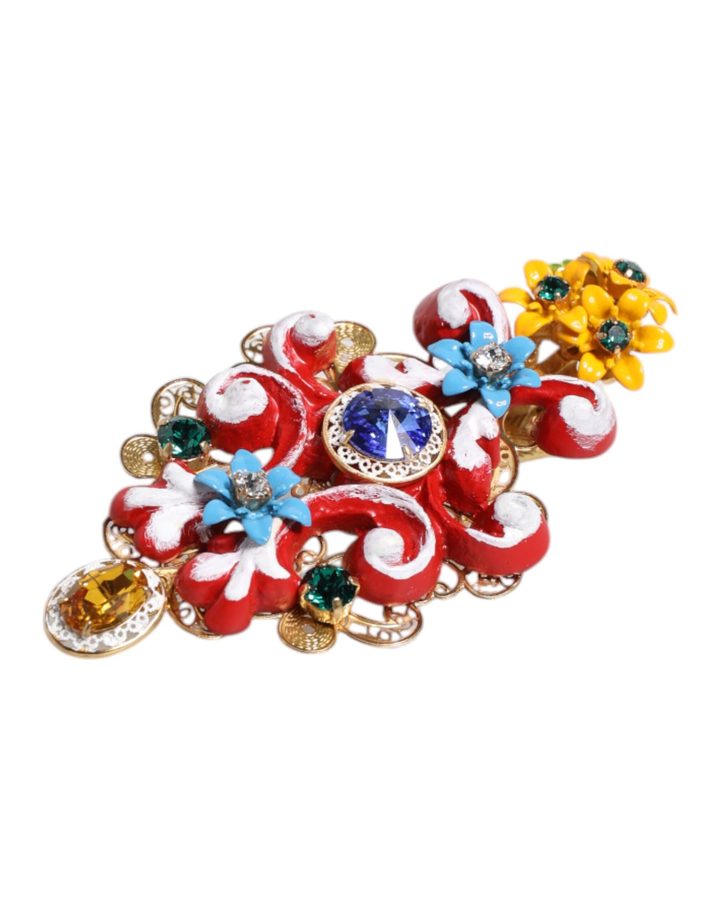 Dolce &amp; Gabbana Multicolor Spring CARRETTO Fermaglio per capelli in ottone dorato con cristalli