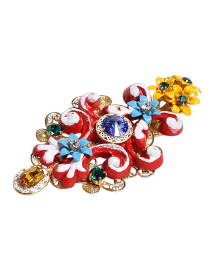 Dolce &amp; Gabbana Multicolor Spring CARRETTO Fermaglio per capelli in ottone dorato con cristalli