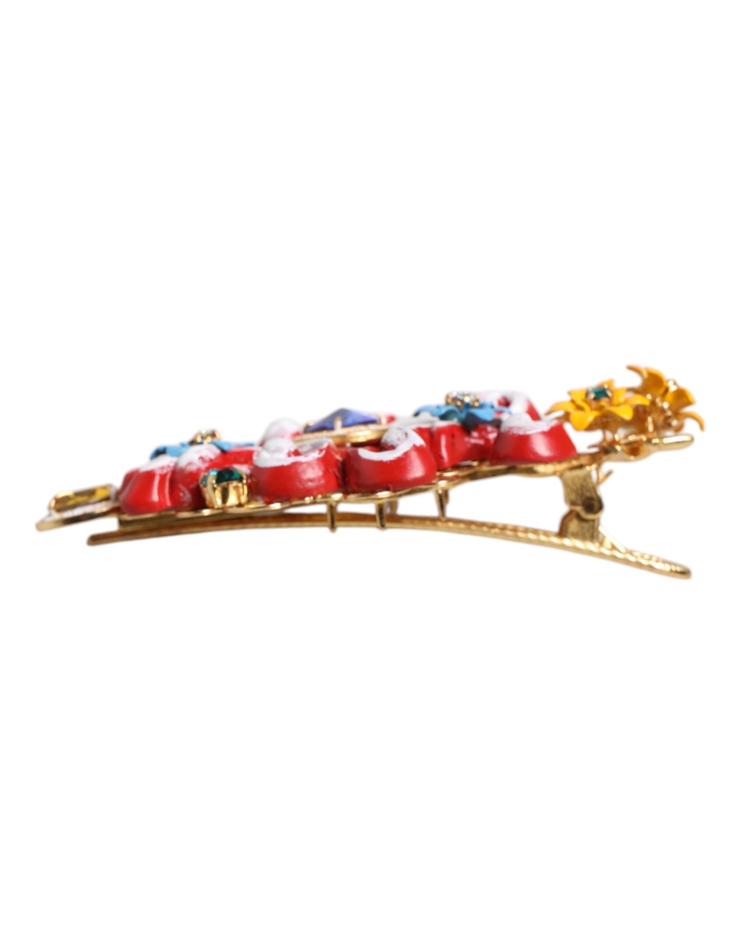 Dolce &amp; Gabbana Multicolor Spring CARRETTO Fermaglio per capelli in ottone dorato con cristalli