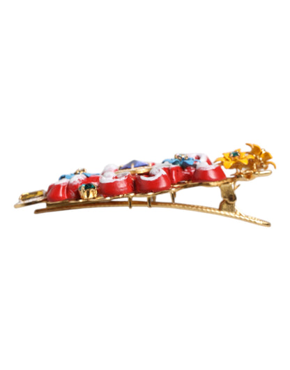 Dolce &amp; Gabbana Multicolor Spring CARRETTO Fermaglio per capelli in ottone dorato con cristalli
