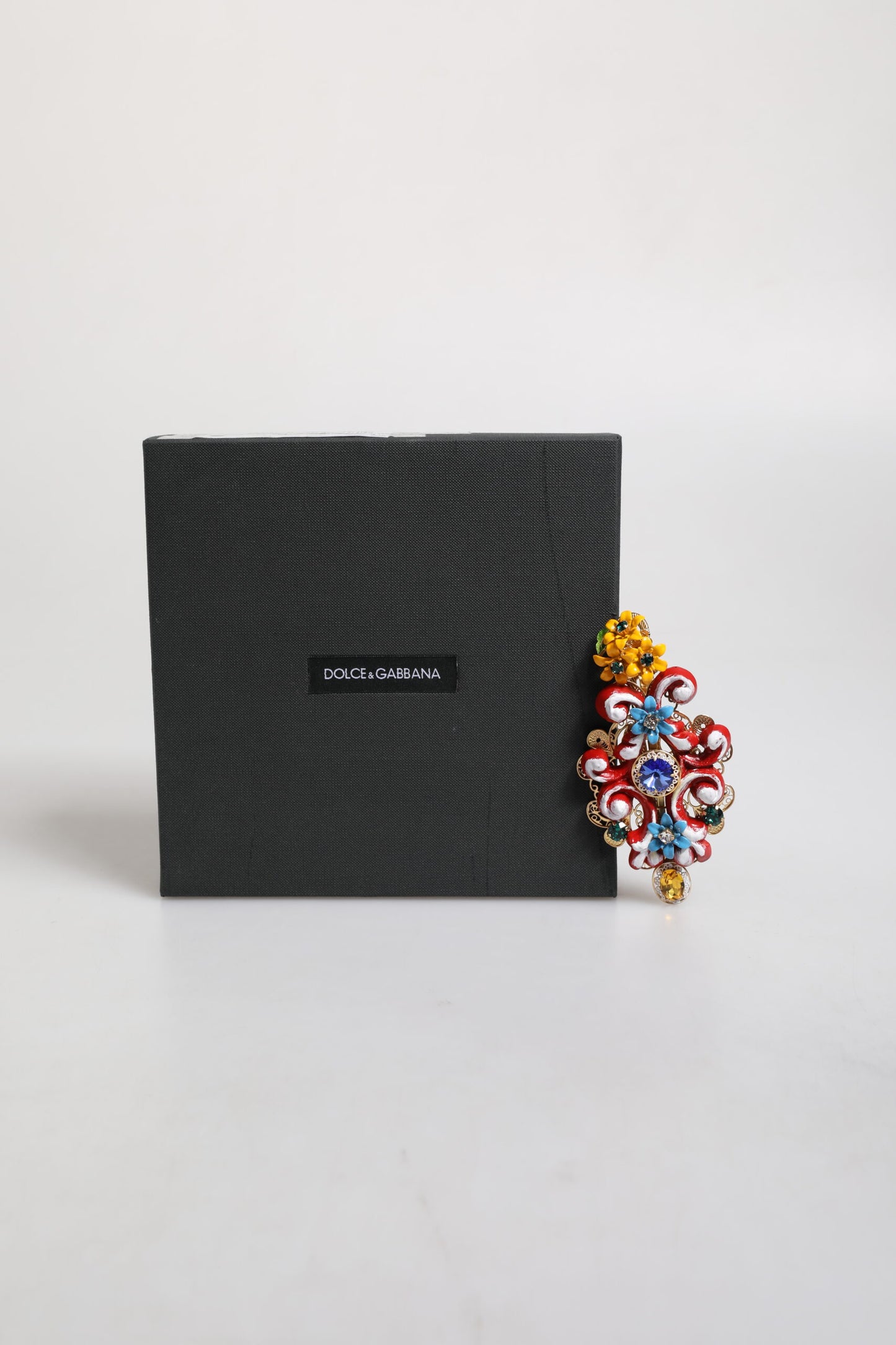 Dolce &amp; Gabbana Multicolor Spring CARRETTO Fermaglio per capelli in ottone dorato con cristalli