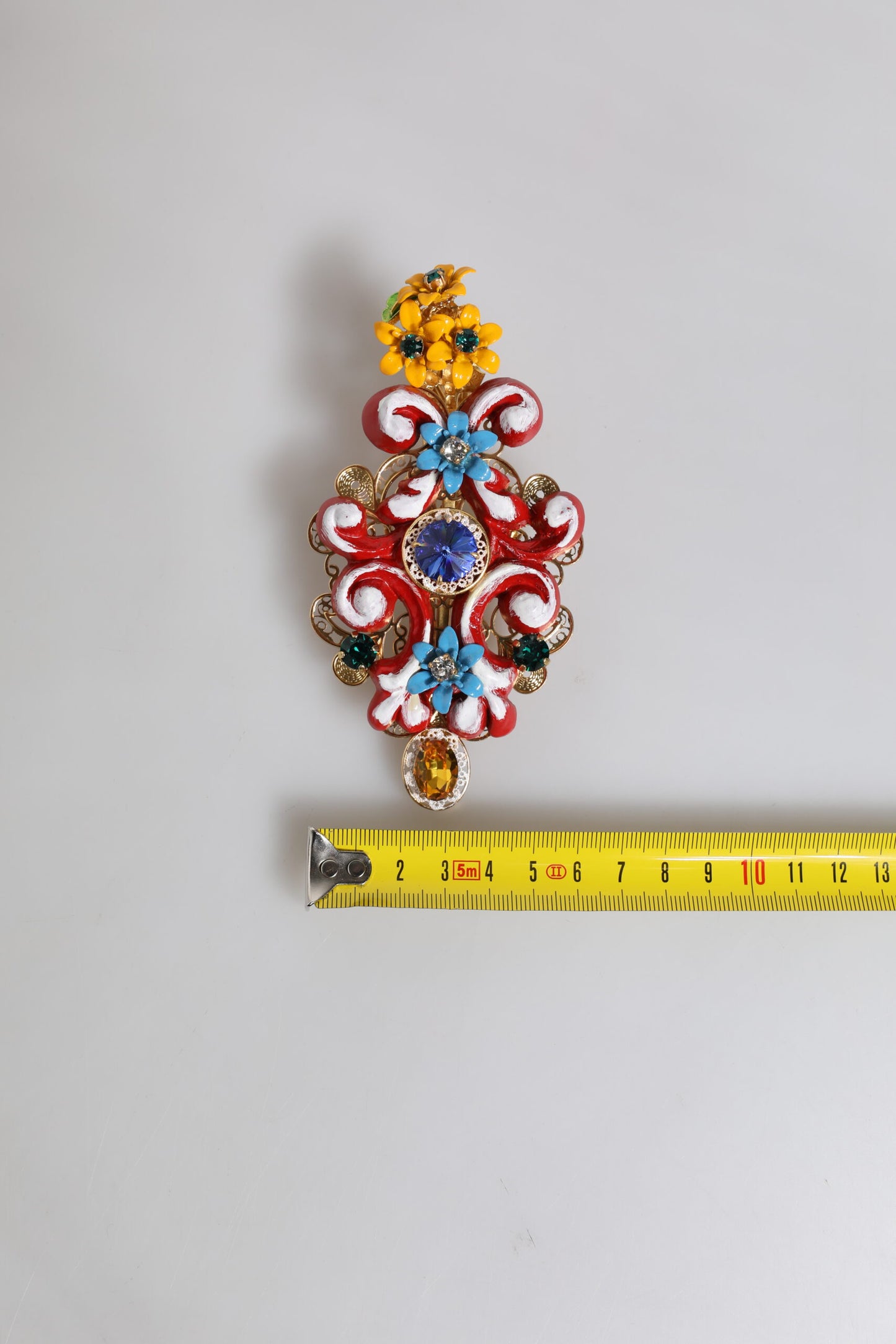 Dolce &amp; Gabbana Multicolor Spring CARRETTO Fermaglio per capelli in ottone dorato con cristalli
