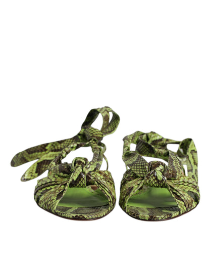Sandali alla caviglia con stampa animalier verde Dolce &amp; Gabbana