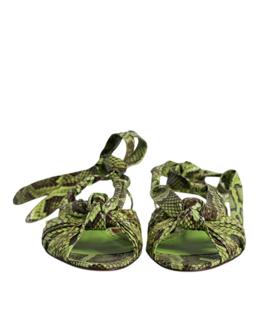 Sandali alla caviglia con stampa animalier verde Dolce &amp; Gabbana