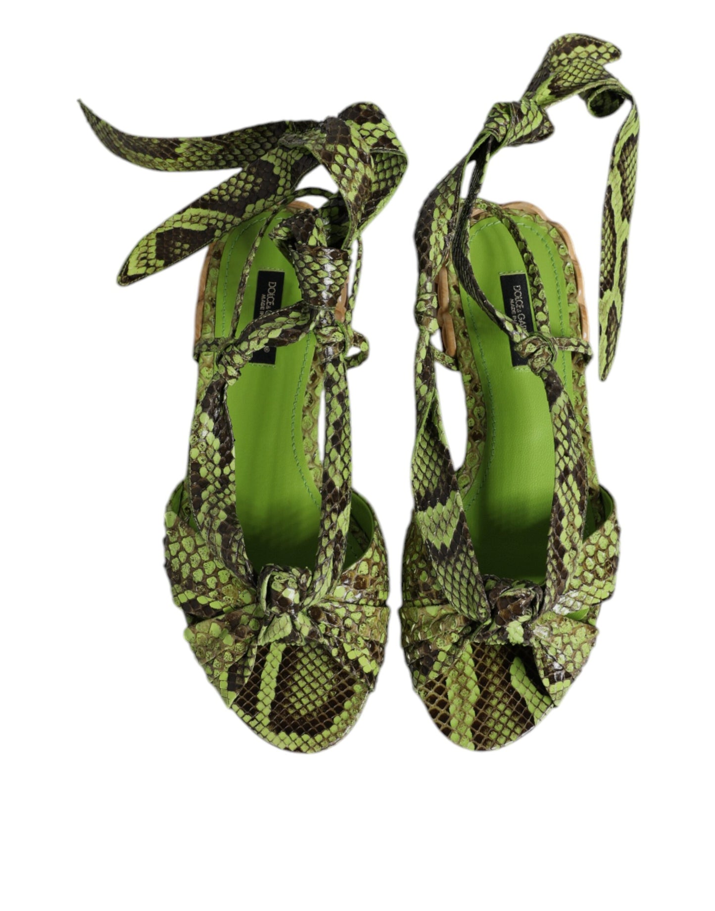 Sandali alla caviglia con stampa animalier verde Dolce &amp; Gabbana