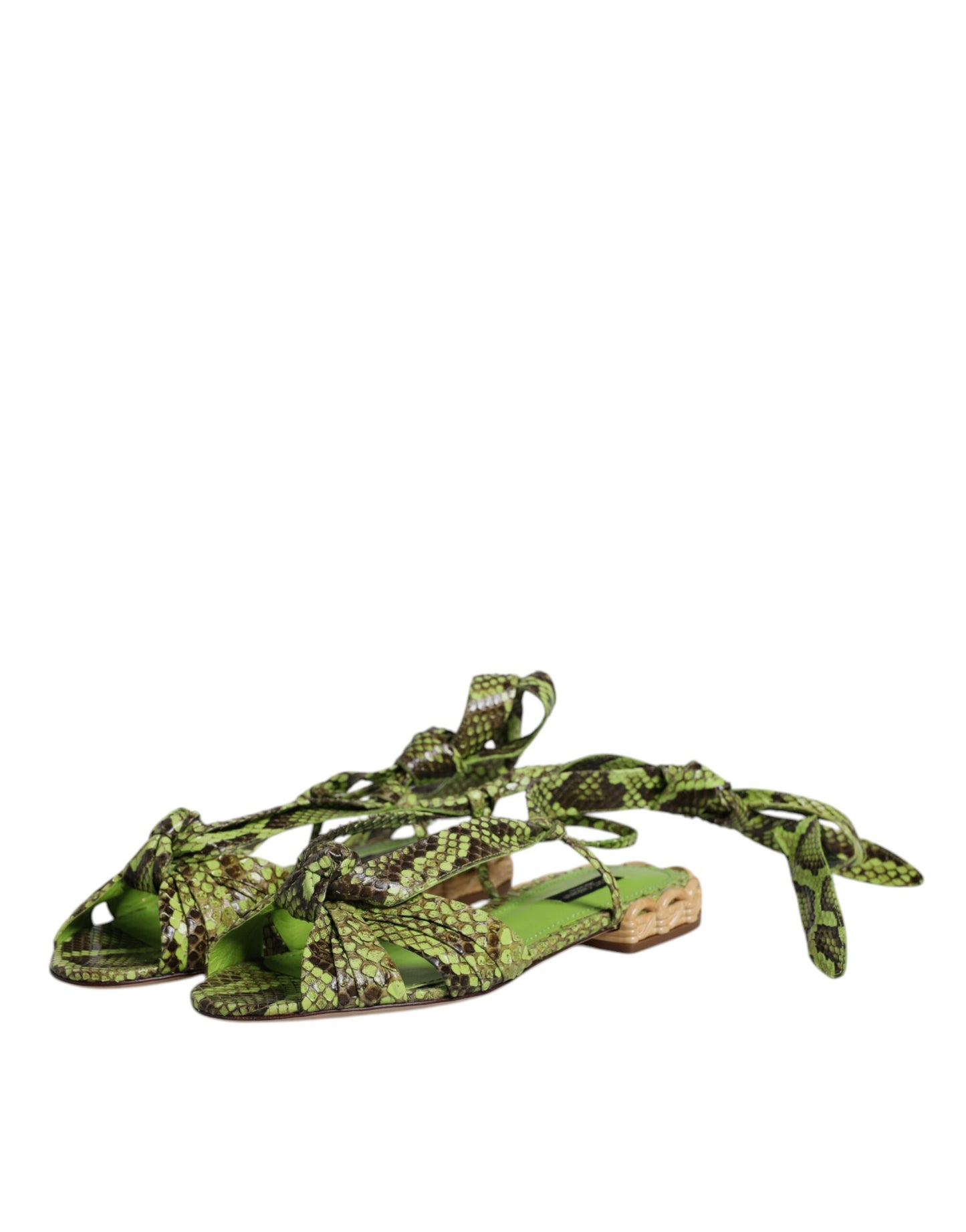 Sandali alla caviglia con stampa animalier verde Dolce &amp; Gabbana