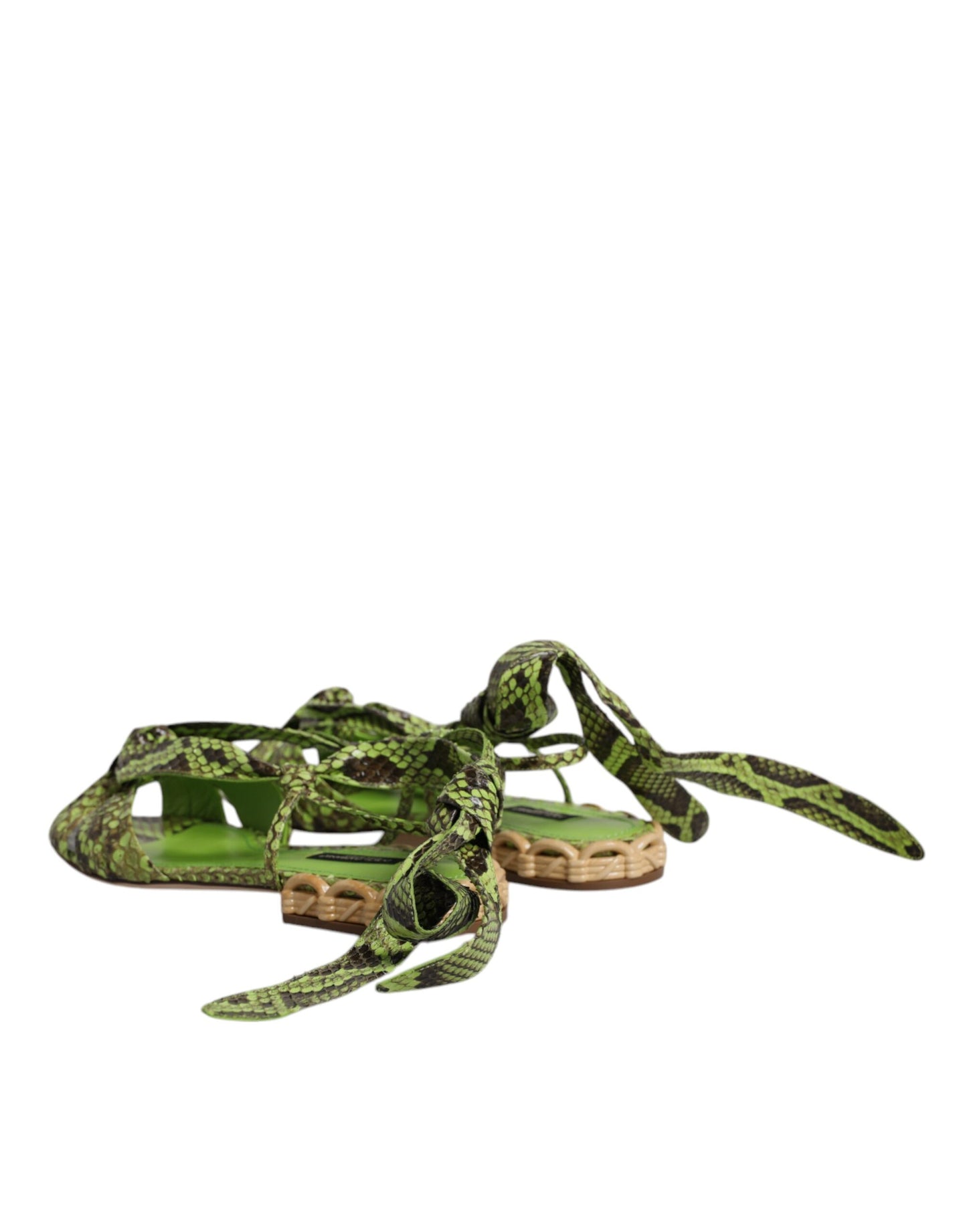 Sandali alla caviglia con stampa animalier verde Dolce &amp; Gabbana