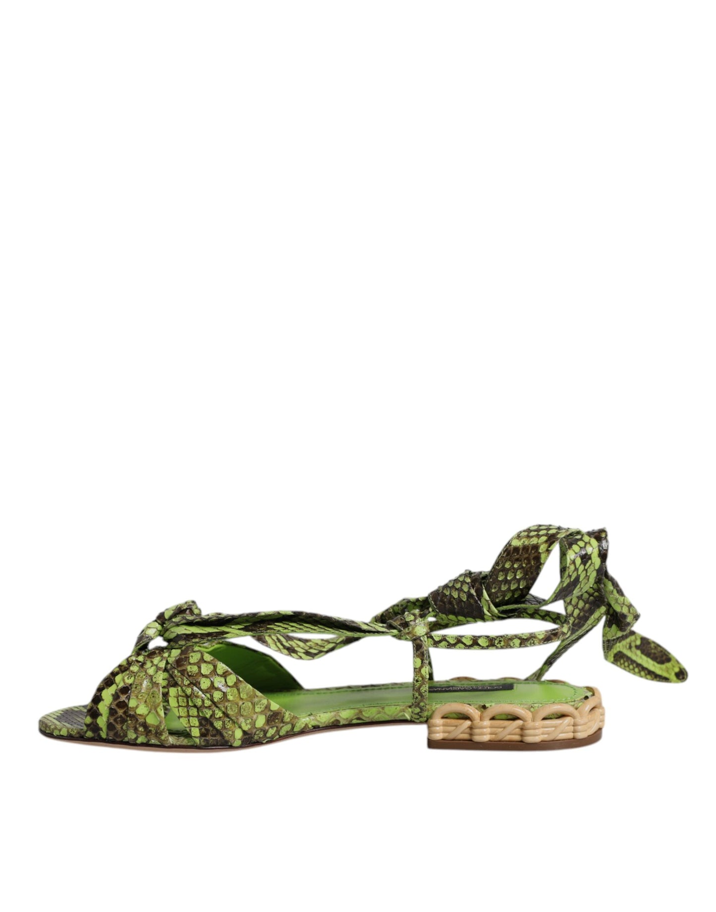 Sandali alla caviglia con stampa animalier verde Dolce &amp; Gabbana